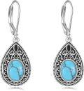 wholesale 925 Sterling Silver Teardrop Turquoise & Black Onyx Dangle Earrings - Western Bohemian Style-0-0