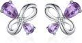 wholesale 925 Sterling Silver Purple Crystal Butterfly Stud Earrings for Women Girls Hypoallergenic  4PCs Set-0-0