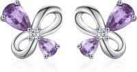 wholesale 925 Sterling Silver Purple Crystal Butterfly Stud Earrings for Women Girls Hypoallergenic  4PCs Set-Purple2