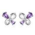 wholesale 925 Sterling Silver Butterfly Purple Amethyst Cz Stud Earrings Platinum Plated-0-0