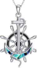 wholesale 925 Sterling Silver Nautical Ship Wheel Pendant Necklace with Abalone Shell and Rope Accents for Women's Gifts-0-0