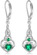 wholesale 925 Sterling Silver Birthstone Claddagh Heart Celtic Knot Dangle Earrings-0-0