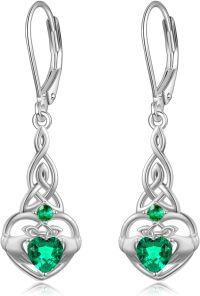 wholesale Sterling Silver Birthstone Claddagh Heart Celtic Knot Dangle Earrings-Gold