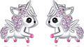 wholesale 925 Sterling Silver Unicorn Stud Earrings with Pink Crystals and Wings for Girls-0-0