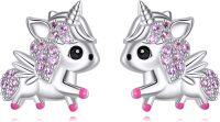 wholesale 925 Sterling Silver Unicorn Stud Earrings with Pink Crystals and Wings for Girls-Unicorn