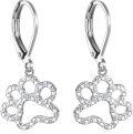 wholesale 925 Sterling Silver Dog Paw Print Leverback Drop Dangle Earrings with Cubic Zirconia for Women and Girls-0-0