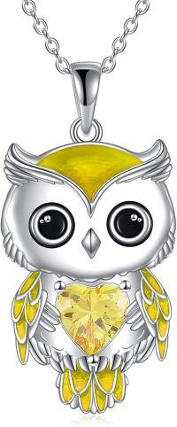 wholesale 925 Sterling Silver Birthstone Owl Pendant Necklace Jewelry Gift for Women-11-November