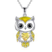 wholesale 925 Sterling Silver Birthstone Owl Pendant Necklace Jewelry Gift for Women-11-November