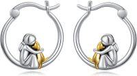 wholesale 925 Sterling Silver Angel Hug Hoop Earrings with Gold Accents-Dog (Gold)