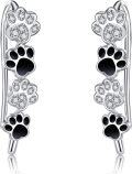 wholesale 925 Sterling Silver Black & White Floral Dog Paw Print Studs for Women Girls  Set of 3 Pairs-0-0