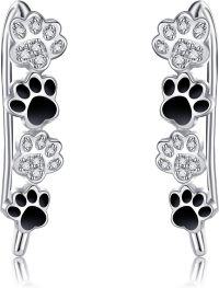 wholesale 925 Sterling Silver Black & White Floral Dog Paw Print Studs for Women Girls  Set of 3 Pairs-Paw Print