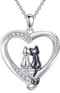 wholesale 925 Sterling Silver Heart-Shaped Love Cats Pendant Necklace with Cubic Zirconia Stones for Women and Girls-0-0
