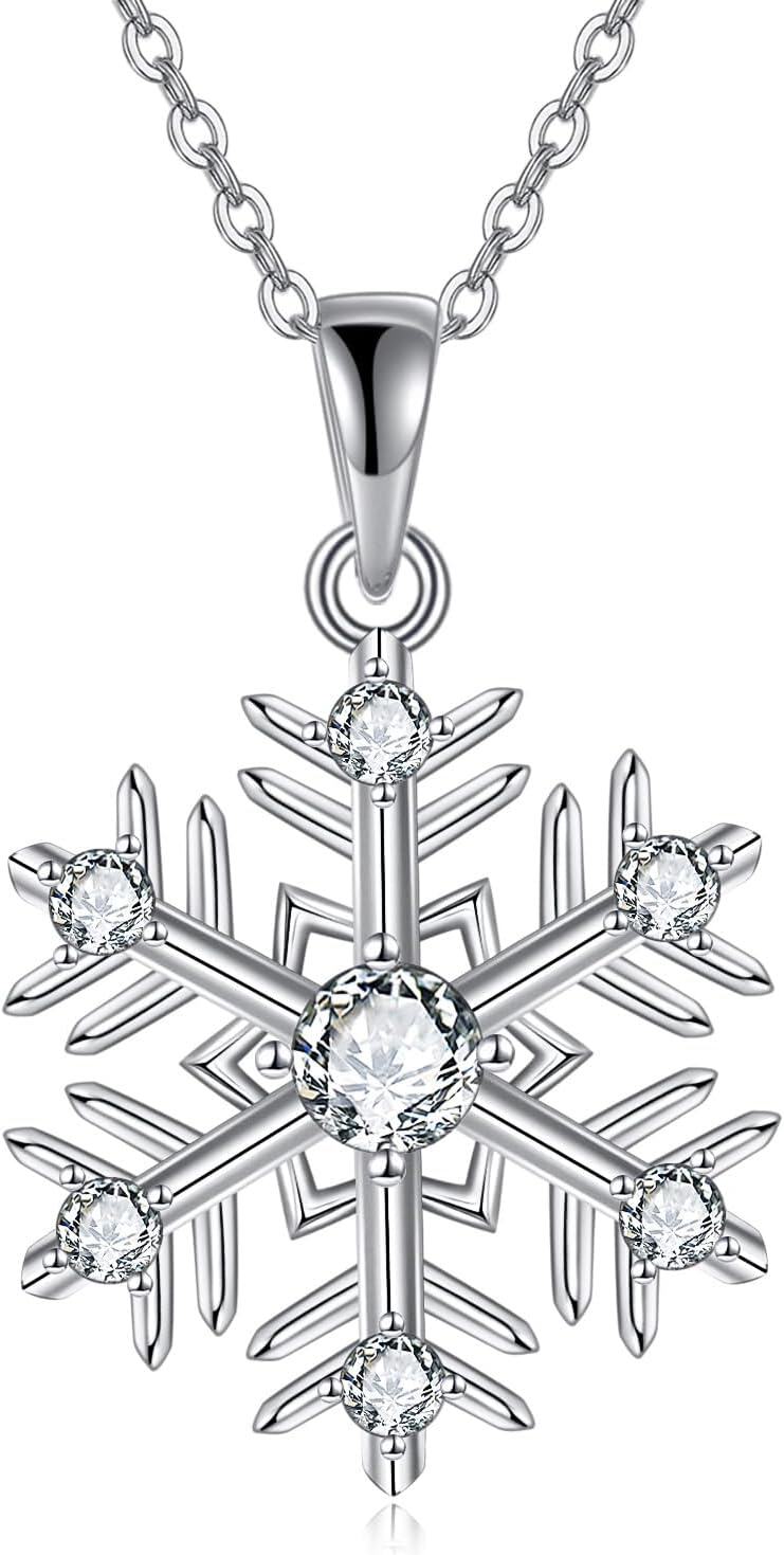 Sterling Silver Snowflake Pendant Necklace for Women Christmas Birthday Jewelry Gift-0-0