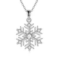 wholesale 925 Sterling Silver Snowflake Pendant Necklace Wholesale with Cubic Zirconia Stones - Elegant Winter  for Her-Snowflake