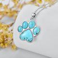 wholesale 925 Sterling Silver Turquoise and Larimar Paw Print Pendant Necklace for Dog Lovers Gifts-0-2