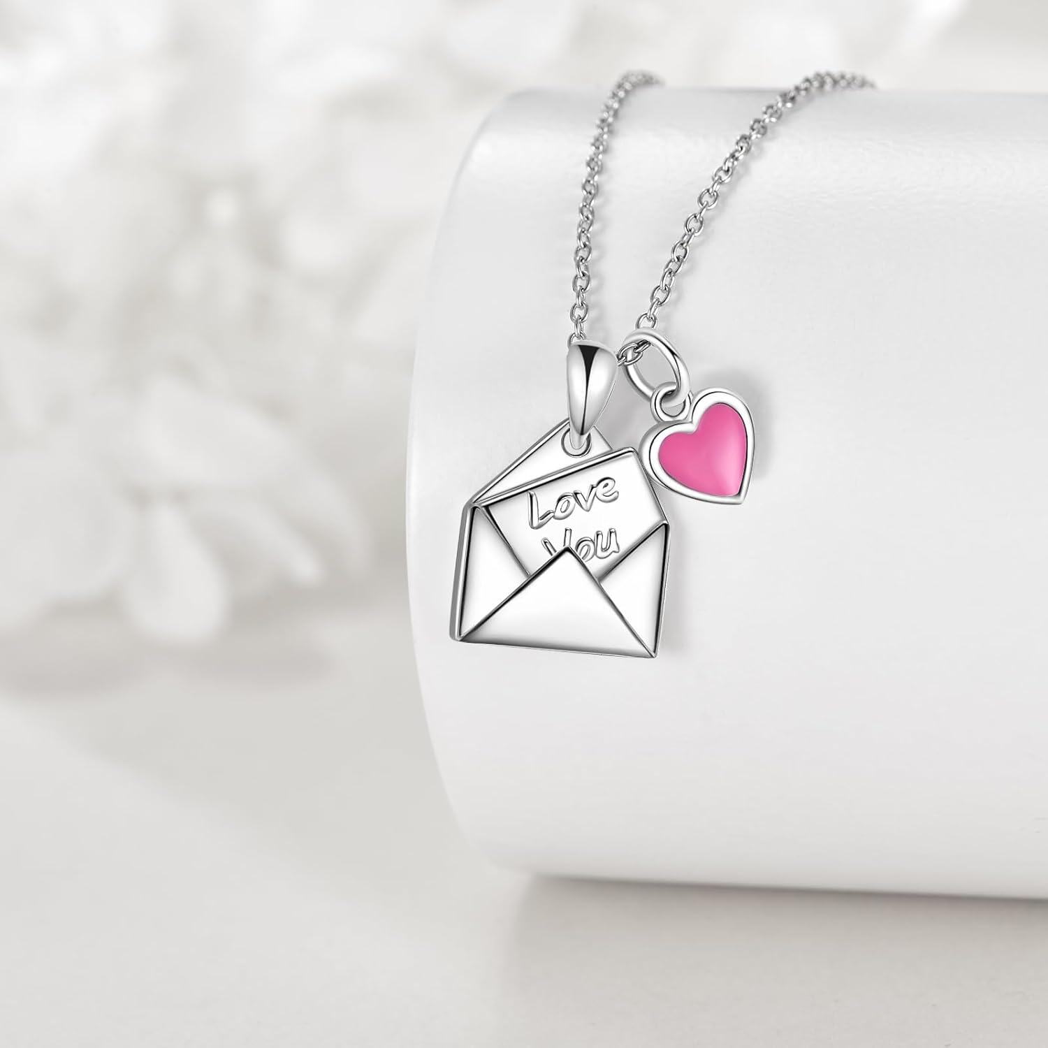  Sterling Silver Heart Necklace w Gothic Punk Red Heart Pendant Skeleton Skull Scythe Bat Music Envelope Paper Airplane Design -0-4
