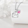 wholesale 925 Sterling Silver Love Letter & Pink Heart Pendant Necklace-0-3