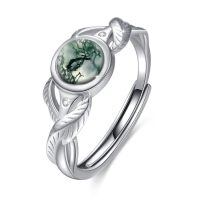 wholesale 925 Sterling Silver Leaf Rings Wholesale With Rainbow Moonstone-Moss Agate Ring