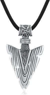 wholesale 925 Sterling Silver 925 Norse Dragon Head Arrowhead Pendant on Black Braided Leather Cord for Men-Odin Spear Gungnir Pendant