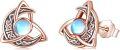 wholesale 925 Sterling Silver Celtic Moon Triquetra Stud Earrings w/ Blue Stone - Vintage  for Her-0-0