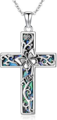 wholesale Sterling Silver Abalone Shell Cross Necklace Christian Gift for Women-Butterfly