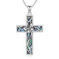 wholesale 925 Sterling Silver Cross Pendant Necklace With Abalone Shell Hummingbird Flower Design-0-10