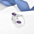 wholesale Sterling Silver Leaf Ring with Birthstone Adjustable Wrap Promise Engagement Wedding Rings for Women-0-63