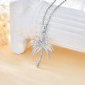 wholesale 14K White Gold Plated 925 Sterling Silver & F-G SI1-SI2 Natural Diamond 0.08ct Palm Tree Pendant Necklace 18+2 Chain-0-4