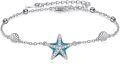 wholesale 925 Sterling Silver Blue Enamel Starfish Shell Charm Bracelet for Women Girls  7-8 Adjustable Length-0-0