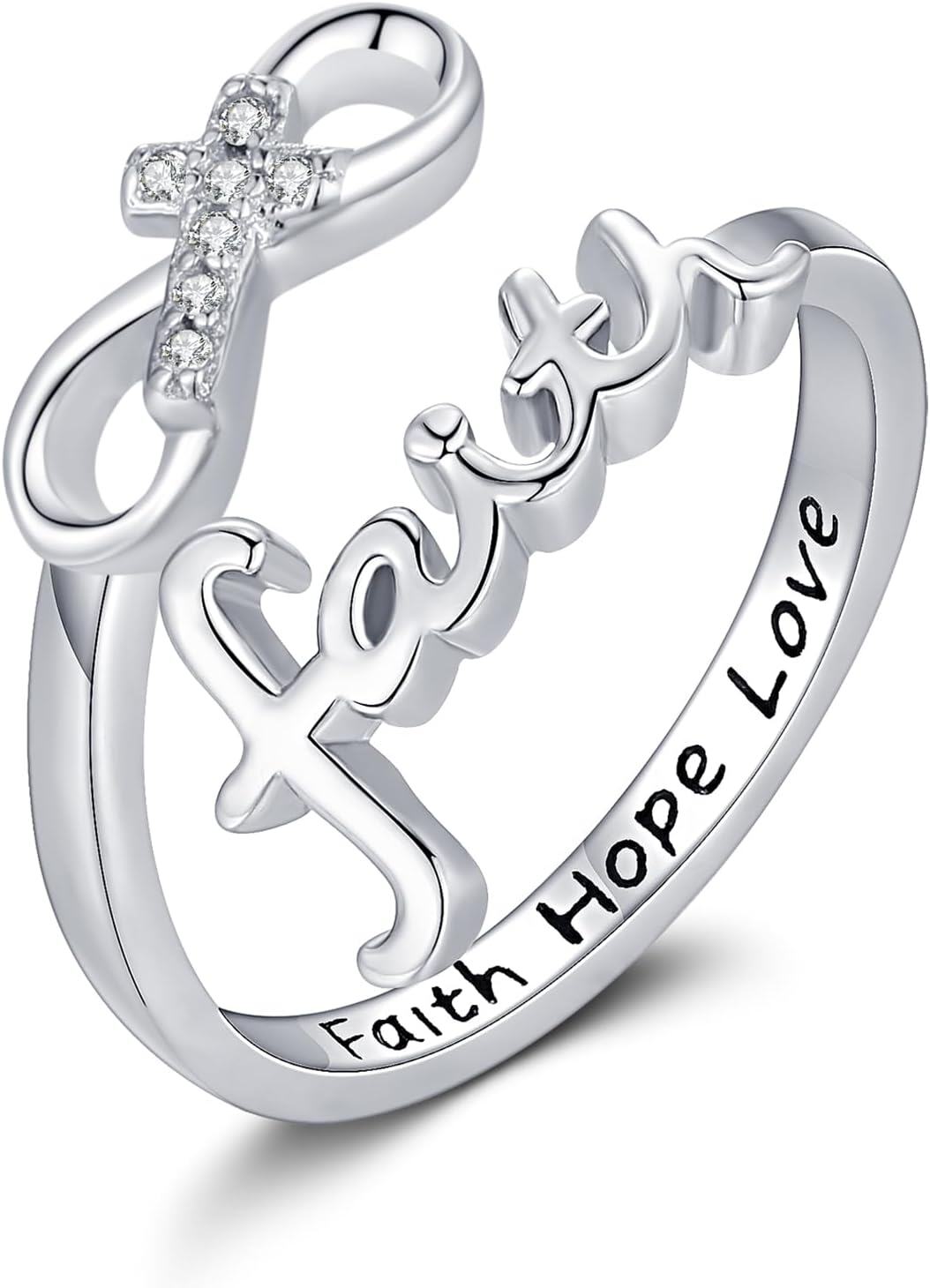 Sterling Silver Faith Ring Adjustable Open Christian Jewelry Gift for Women-0-0