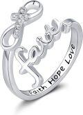 wholesale 925 Sterling Silver Faith Ring Adjustable Open Christian Jewelry Gift for Women-0-0