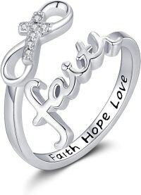 wholesale 925 Sterling Silver Faith Ring Adjustable Open Christian Jewelry Gift for Women-B