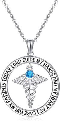 wholesale 925 Sterling Silver 12 Birthstones Nurse Necklace with Caduceus Nursing Graduation Gift-Dec.