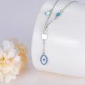 wholesale 925 Sterling Silver Blue Evil Eye Lock Charm Turquoise Moonstone Adjustable Necklaces for Women Gifts-0-1