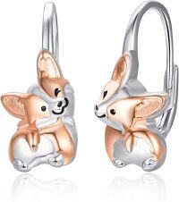 wholesale 925 Sterling Silver Animal Leverback Hoop Earrings Axolotl Cat Sloth Dog Fox Huggie Hypoallergenic Jewelry Gifts for Women Teens-Corgi Dog
