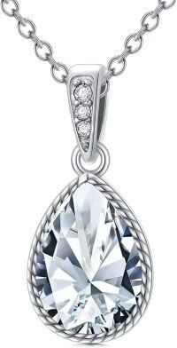 wholesale 925 Sterling Silver Natural Aquamarine & Cubic Zirconia Pear Shape Drop Pendant Necklaces for Women - Birthdays and Mothers' Days Gifts (1ct)-04-White crystal