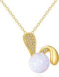 wholesale 14K Solid Opal Teardrop Pendant Necklace with Cubic Zirconia - Mothers Day Gifts-0-0