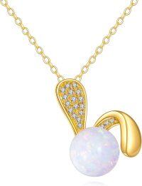wholesale 14K Solid Opal Teardrop Pendant Necklace with Cubic Zirconia - Mothers Day Gifts-Rabbit