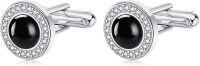wholesale 925 Sterling Silver Black Onyx Round Studs Cufflinks for Men Formal Wear Accessories Gift Set-Moonstone