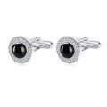 wholesale 925 Sterling Silver Black Onyx Round Studs Cufflinks for Men Formal Wear Accessories Gift Set-0-0