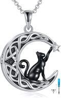 wholesale 925 Sterling Silver Celtic Moon Black Cat Tree of Life Pendant Necklace for Women-0-0