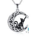 wholesale 925 Sterling Silver Celtic Moon Black Cat Tree of Life Pendant Necklace for Women-0-0