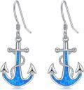 wholesale 925 Sterling Silver Blue Opal Anchor Dangle Drop Earrings for Women Beach -0-0