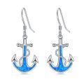 wholesale 925 Sterling Silver Blue Opal Anchor Dangle Drop Earrings for Women Beach -0-0