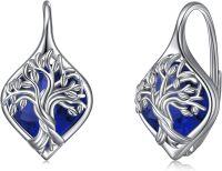 wholesale 925 Sterling Silver Birthstone Tree of Life Leverback Earrings for Women Teens-L-Dec.