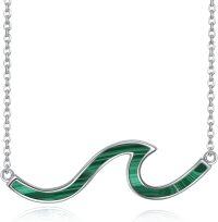 wholesale Gold 925 Sterling Silver Ocean Wave Pendant Necklaces Minimalist Chain Beach  for Women-Malachite