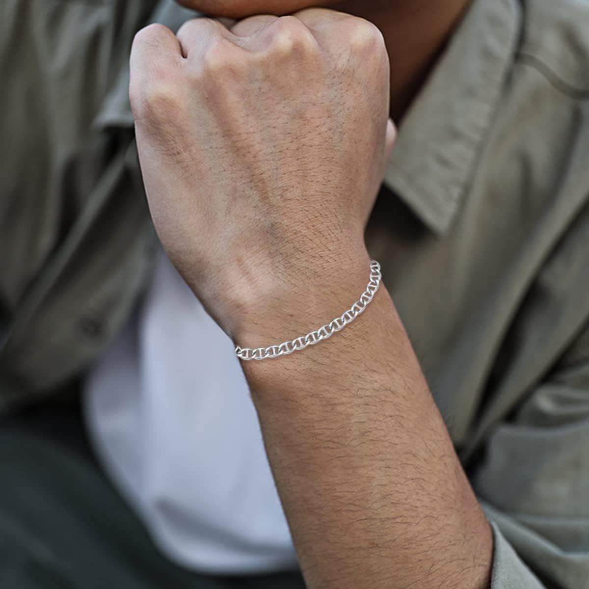 925 Sterling Silver Mariner Link Chain Bracelet with Lobster Claw Clasp - Men & Women's Jewelry (Length: 7 / Width: 3 mm)-0-3