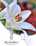 wholesale 925 Sterling Silver Green Enamel Lily of the Valley Cross Pendant Necklaces for Women Christian Gifts-0-5
