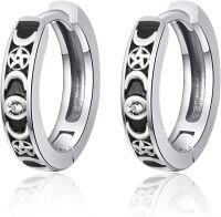 wholesale 925 Sterling Silver & Zircon Star Hoop Earrings for Men Women Couples, 30mm Pentagram Huggie Earrings, Gift for Holidays Graduation Birthday Christmas-Moon Star Pentagram