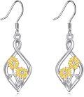 wholesale 925 Sterling Silver Sunflower and Daisy Drop Earrings with Rhinestones for Women  4cm Long-0-0